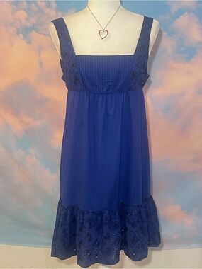 Beautiful Royal Blue/Black Embroidered Chemise Dress